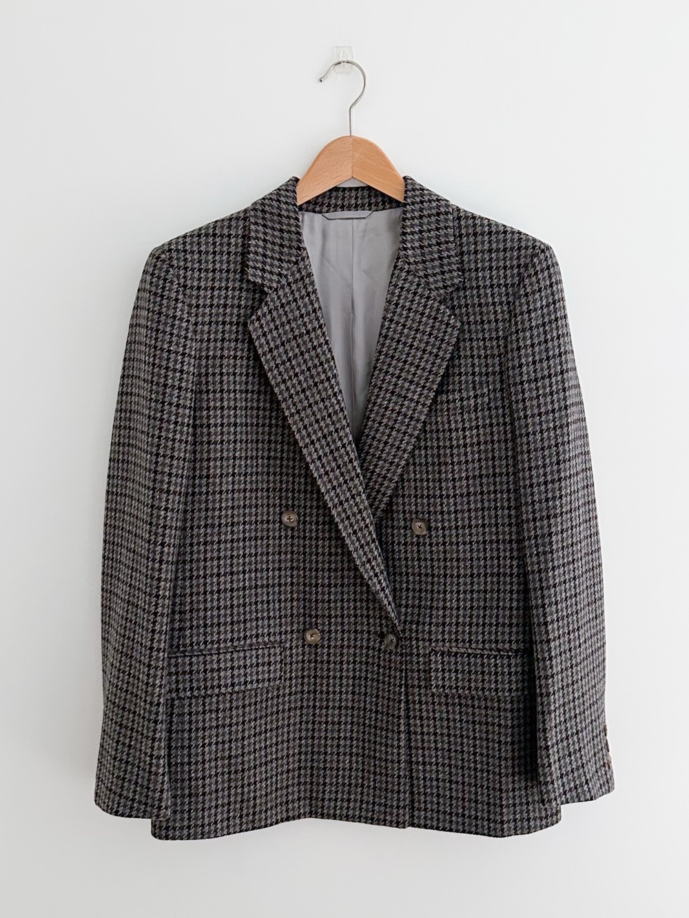 Vintage Charcoal Wool Houndstooth Blazer Size 12 Made In USA Old Money Prep